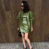 Vintage Street Leather Skirts Coats Suits Women Standneck Zipper Full Sleeves Sets Female Lady Solid Streetwears