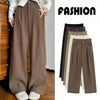 Retro Maillard Brown Corduroy Pants for Women Autumn Winter Wide Leg Pants Female Casual High Waist Straight Leg Trousers