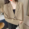 Korean Cropped Blazers Women Solid Color Simple Single-button Outwear Teens All-match Long Sleeve Office Suit Jacket