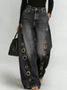 Missuoo Women's Washed Blue High-Waist Metal Grommet Wide Leg Jeans Casual Loose Fit Streetwear Pants Casual Trousers