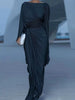 O-neck Irregular Draped Maxi Dress Women Sexy Split Bat Sleeves Solid Long Dress Elegant Temperament Slim Gowns Dresses