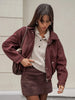 Solid Patchwork Cropped Coat Women Lapel Long Sleeve Loose Zipper Pockets Jacket Autumn Lady Casual Street Outerwear