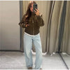 Vintage Faux Suede Jackets Women's Slim Full Sleeves Zipper Stand Collar Cropped Coats Ladies Autumn Solid Streetwear