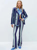 High Street Designer Runway Suit Set Women's Colorful Striped Blazer Jacket Flare Pants Set 2pcs