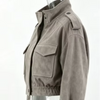 Women Faux Suede Cropped Jacket Stand Collar Snap Button Epaulet Detail Long Sleeve Loose Moto Outerwear Edgy Fall Daily Jackets