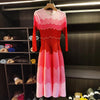 Designed Women's Pleated Dress O-neck Loose Fit Color Block Beaded Long Sleeve Famale Clothing 2DB6598