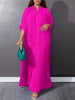Autumn and Winter Women's Loose Round Neck Single Breasted Pleated Temperament Obese Women's Long Sleeved Dress