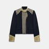 Retro Stand Collar Napoleon Slim Jacket Women Chic Navy Style Full Sleeve Gold Embroidered Coat Lady High Street Outwear