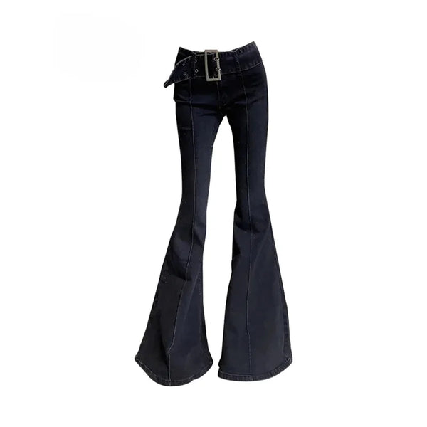 Women Japanese Y2k Streetwear Harajuku Bell Bottoms Denim Pants Long Trousers 2000s Grunge Flare Jeans Female