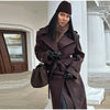 Vintage Large Lapel Tweed Long Coat Women Elegant Loose Double Breasted Belt Coats Lady Winter Classic Chic Street Overcoat