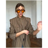 Vintage Plaid Lapel Jacket Shorts Set Women Full Sleeve Belted Buttons Pockets Blazer Suit Autumn Lady Commute Street Outfit