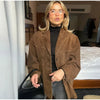 Vintage Suede Jackets Women Casual Loose Lapel Single Breasted Blazer Female Autumn Long Sleeves Brown Outwear Lady