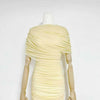 Women Ruched Maxi Dress Asymmetric Draped Sleeve High Neck Bodycon Mermaid Formal Evening Party Gown