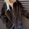 Women's Oversized Coats V-neck Long Sleeve Pocket Faux Fur Jackets Winter Female Furry Solid Loose Fitting Jacket Outerwears