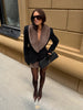 Faux Fur Collar Trim Tweed Set Long Sleeve Side Pockets Chic Women Blazer High Waist Mini Skirt Autumn Elegant Suit