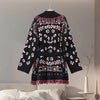Casual Printed Cardigans Women Tassel Lace Up V-neck Full Sleeve Loose Knit Coat Female Autumn Lady Outwears