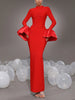 Women Elegant Evening Club Party Trumpet Long Sleeves Sexy Turtleneck Tight Maxi Bandage Dress Black Vestido