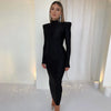 Shoulder Padded Long Sleeve Bodycon Green Party Club Maxi Long Dress Spring Autumn Women Elegant Clothes