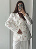 Flowers Print Loose Suit Collar Coat For Women Elegant Belted Waist Cinching Suit Jacket Female Street Chic Top