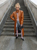 Brown Crocodile Embossed Faux Leather Trench Coat Lapel Single Breasted Straight Front Pockets Autumn Winter Fit Jacket