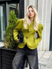 Women Elegant Peplum Blazer Olive Green Slim Fit Flared Hem Jacket Vintage Puff Sleeve Office Lady Coat
