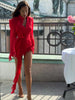 Light Blue Chiffon Short Dress Women Chic Solid Deep V-neck Crop Top Long Ruffle Fringe Slim Fit Dresses Lady Club Party Wear