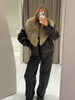 Elegant PU Fur Patchwork Jacket Women Loose Detachable Collar Lapel Double Breasted Jackets Female Winter Warm Outwear