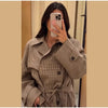 Vintage Plaid Belted Jackets Women Slim Full Sleeves Double-breasted Lapel Cropped Coats Ladies Autumn Outwear