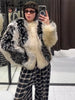 Street Faux Fur Panelled Women Short Coat Elegant O-neck Single Breasted Full Sleeve Female Outwear Winter Lady Jacket