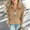 Winter Suede Short Jacket For Women's Vintage High Waist Slim Cardigan Winter Street Lapel Office Commuting Jackets Coat