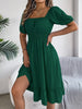 Solid Puff Sleeve Square Neck Ruched Bust Ruffle Hem Wasit Dress, Women's Clothing
