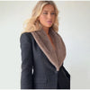 Faux Fur Collar Trim Tweed Set Long Sleeve Side Pockets Chic Women Blazer High Waist Mini Skirt Autumn Elegant Suit