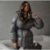 Women's Winter Jacket Hooded Drawstring Zipper Stand-Up Collar Lace Up Winter Jacket Female Loose Casual Chic Jackets For Ladies