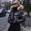 Faux Fur Hooded Cotton Puffer Jacket Women Winter Quilted Zipper Pocket Coat Y2K Retro Padded Parkas High Street Outerwear