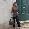 Diagonal Buckle Stand Collar Loane Taupe Asymmetrical Plaid Blazers Spring Casual Coats Vintage Woman's Outerwear Clothing