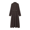 Women Elegant With Belt Long Shirt Dress Front Button Lapel Collar A-line Autumn Dresses Female Vestidos