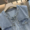 Spring Autumn lace Stitching Denim Vest Jacket Women's Korean Sleevele Waistcoat Cowboy Vest Coat Female Casual Ladies Tops