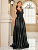 Elegant Sequins Evening Dress For Women Deep V-neck Satin Prom Party Green Dress Floor Length Blue Formal Gowns