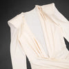 Deep V-Neck Shoulder Pads Gathered Dress Women Sexy Hip Wrap Slim Cross Dress Female Daily Dating Party Dress
