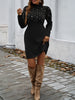 Autumn Women Sweater Dresses Pearls Round Neck Long Sleeve Hip Wrap Dress Winter Elegant Ladies Casual Solid Slim Fit Dress