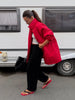 Women Red Oversized Puffer Coats Stand Collar Single-breasted Elastic Cuff Loose Warm Winter Coat Lady Autumn Casual Chic Jacket