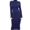 Winter Black Turtleneck Sexy Women Dress Autumn Long Sleeve Skinny Midi Boydcon Casual Blue Plush Knee-Length Party