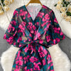 Sexy chic puff sleeve slim Criss-Cross A-line dress Chic Vintage Women Casual women clothing