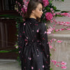 Elegant Printed Satin Long Dress Women Slim Lace Up V-neck Full Sleeve Pleat Dresses Autumn Lady Party Evening Robes