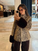 Women Deer Spot Print Faux Fur Cropped Jacket Stand Collar Dark Fur Cuff Button Up Short Coat Vintage Winter Street Outerwear