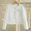 Women's Jacket Tweed Round Neck Single-breasted Cardigan Coat Young Slim Loose Style Small Fragrance Short Coat