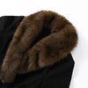 Elegant Faux Fur Wool Long Coat Women Solid Full Sleeve Lapel Patchwork Waist-closed Slim Coats Female Winter Outwear