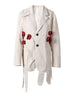 Women Beige Flower Ribbon Big Size Vintage Blazer Lapel Long Sleeve Jacket Tide Spring Autumn CPG2872