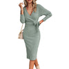 Maternity Womens Solid Color Jacquard V-Neck Knit Long Tight Sleeve Dress Belt Pregnancy Winter Women Sweater Clothes