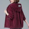 Corduroy Short Coat 5XL Women's Spring Autumn Korean Loose Solid Hooded Jacket Casual Female Zipper Coat Tops